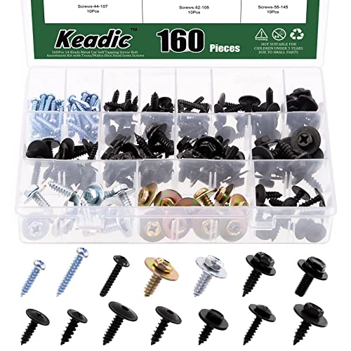 Keadic 160Pcs 14 Kinds Metal Car Self Tapping Screw Bolt Assortment Kit with Truss/Wafer/Hex Head Sems Screws Bumper Cover Washers Fender Liner Splash Compatible with GM Porsche Toyota(M4*20/25mm) von Keadic
