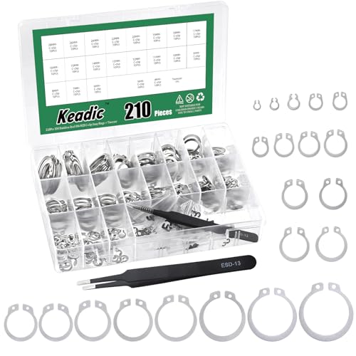 Keadic 211Pcs 21Sizes C-clip Interne Snap Ringe Sortiment Kit mit Pinzette, 304 Edelstahl [M4 bis M28] Externe Circlip Halteringe für gerillte Wellen Pins Studs (304 Stainless Steel C-clip) von Keadic