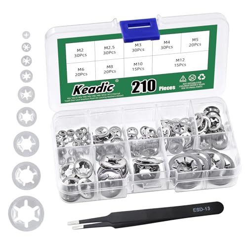 Keadic 211Pcs M2 M2.5 M3 M4 M5 M6 M8 M10 M12 Innenzahn Unterlegscheiben Sortiment Kit, 304 Edelstahl externe Star Lock Unterlegscheibe, Halteklammern Push-Muttern für Wellen Keadic 211Pcs M2 M2.5 M3 M4 M5 M6 M8 M10 M12 Innenzahn Unterlegscheiben Sortiment Kit, 304 Edelstahl externe Star Lock Unterlegscheibe, Halteklammern Push-Muttern für Wellen von Keadic