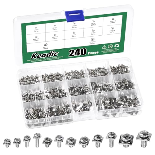 Keadic 240Pcs M3 M3.5 M4 M5 Klemmenblock Schrauben Sortiment Set, Kohlenstoffstahl Kreuzschrauben Quadrat Unterlegscheiben Ersatzteil für elektrische Schalter von Keadic