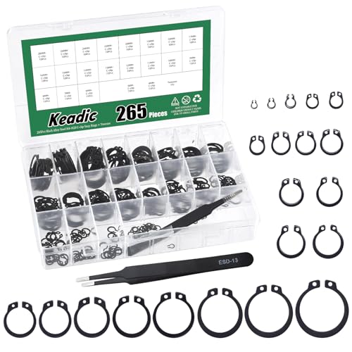 Keadic 266Pcs 21 Größen Legierung Stahl C-Clip Externe Sicherungsringe Sortiment Kit, [M4 bis M28] Circlip Snap Ringe C Clips für gerillte Wellen Stifte Bolzen von Keadic