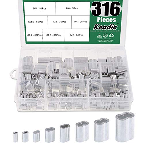 Keadic 316 Stück 8 Größen Aluminium Crimpschlaufen-Hülsen metrisches Sortiment Kit für Drahtseil-Kabel-Relging von Keadic