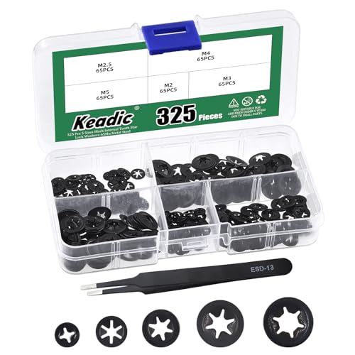 Keadic 325Pcs M2 M2.5 M3 M4 M5 Innenzahn Unterlegscheiben Sortiment Set, 65Mn Stahl Schwarz Oxid Star Lock Unterlegscheibe, Halteklammern Befestigungselement für Möbel Elektrische Automobil Keadic 325Pcs M2 M2.5 M3 M4 M5 Innenzahn Unterlegscheiben Sortiment Set, 65Mn Stahl Schwarz Oxid Star Lock Unterlegscheibe, Halteklammern Befestigungselement für Möbel Elektrische Automobil von Keadic