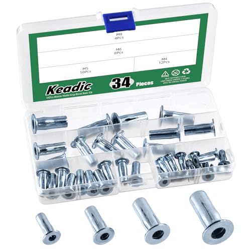 Keadic 34Pcs Multi-Grip Niet-Mutter Pre Bulbed Gewindeeinsätze Sortiment Set, M4 M5 M6 M8 Verzinkte Flachkopf geschlitzt Nutsert Verbindungselemente für Bauindustrie Keadic 34Pcs Multi-Grip Niet-Mutter Pre Bulbed Gewindeeinsätze Sortiment Set, M4 M5 M6 M8 Verzinkte Flachkopf geschlitzt Nutsert Verbindungselemente für Bauindustrie von Keadic
