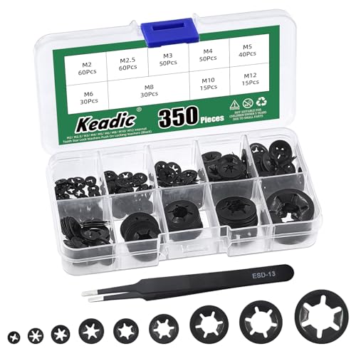 Keadic 350Pcs M2 M2.5 M3 M4 M5 M6 M8 M10 M12 Innenzahn Unterlegscheiben Sortiment Set, Stahl schwarz Oxid Finish Push auf Star Lock Scheibe, Halteklammern Befestigung für Automotive Keadic 350Pcs M2 M2.5 M3 M4 M5 M6 M8 M10 M12 Innenzahn Unterlegscheiben Sortiment Set, Stahl schwarz Oxid Finish Push auf Star Lock Scheibe, Halteklammern Befestigung für Automotive von Keadic