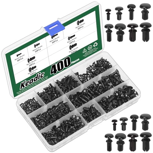 Keadic 400Pcs 8-Größen Nylon Push-Type Stoßstangen Befestigungen Nieten Clips Sortiment Set, schwarze PCB Schalttafel Befestigungen für Auto Stoßstangen Tür Trim Innenverkleidungen von Keadic