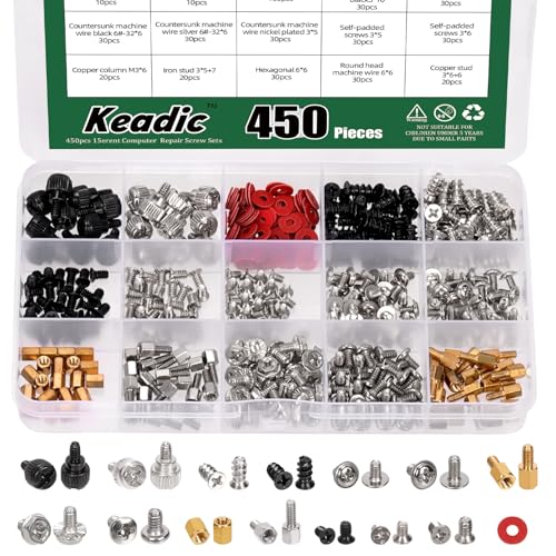 Keadic 450Pcs PC Schrauben Set, SSD Schraubenset, PC Motherboard Computerschrauben Abstandshalter Kit, Schrauben #6-32 Stecker auf M3-Buchse für 2.5'' SSD Festplattenlüfter, Gehäuse, CD-ROM, Computer von Keadic