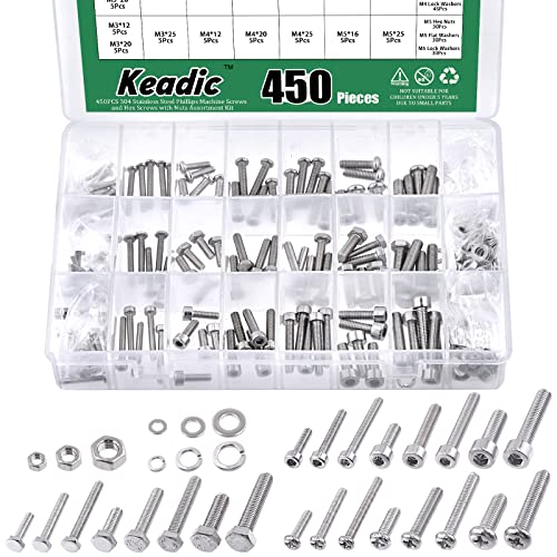 Keadic 450Pcs M3 M4 M5 304 Stainless Steel Bolt Nut Screw Washer Hardware Assortment Set Contains Pan Phillips Screw Hex Nuts, Socket Head Cap Screws, Flat & Lock Washers Fully Thread Machine Screws Keadic 450Pcs M3 M4 M5 304 Stainless Steel Bolt Nut Screw Washer Hardware Assortment Set Contains Pan Phillips Screw Hex Nuts, Socket Head Cap Screws, Flat & Lock Washers Fully Thread Machine Screws von Keadic