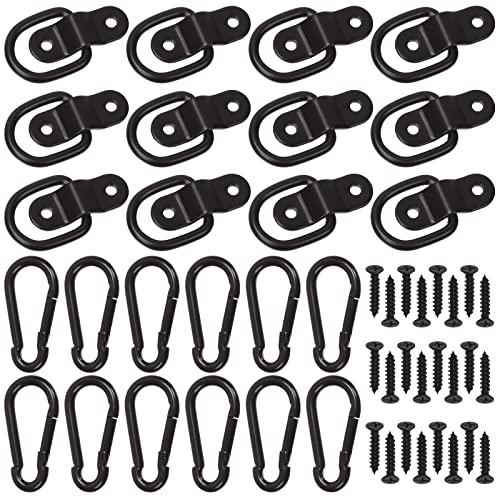 Keadic 48Pcs D-Rings Tie Down Anchor and Steel Spring Snap Hook Set, 1/4" Heavy Duty 2400 Lbs D Ring Bracket Mounting Plate Lashing Ring for Trailers Trucks Boats Cargo Motorcycles Vehicles（Black） von Keadic