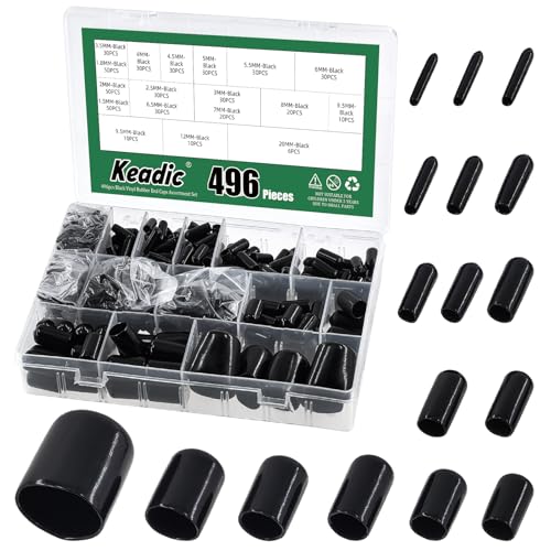 Keadic 496 Stück 17 Verschiedene Größen Vinyl Gummi Endkappen Sortiment Kits schwarze flexible Schraube Schraube Abdeckungen Kappen PVC Vinyl Runde Rohr Schraube Abdeckung zum Schutz von Keadic