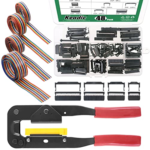 Keadic 50 Stück 2,54 mm Pitch Dual Rows IDC Steckdosen Sortiment Kit - 10 16 20 26 Pin Female Header Connector Mit Rainbow Color Flat Ribbon Cable und Crimpwerkzeug Keadic 50 Stück 2,54 mm Pitch Dual Rows IDC Steckdosen Sortiment Kit - 10 16 20 26 Pin Female Header Connector Mit Rainbow Color Flat Ribbon Cable und Crimpwerkzeug von Keadic