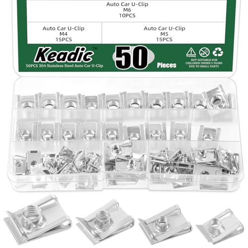 Keadic 60 Stück Auto Auto U-Clip, U-Mutter Kit Clip Mutter Set, U-förmige Mutter M4 M5 M6 M8, U-Mutter Clip Sortiment Auto Auto Geschwindigkeit Muttern Befestiger mit Store Box von Keadic