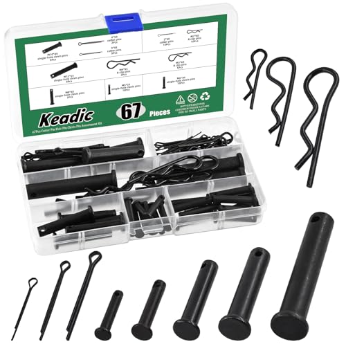 Keadic 67Pcs Flachkopf Cotter Pins Sortiment Kit beinhaltet Single Hole Clevis Pin, Split Cotter Pins und R Clips,11 Größen Haltestifte Cotter Pin Split Pin für Trailer Latch von Keadic