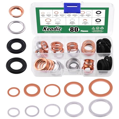 Keadic 80Pcs 14 Größen Ölablassschraube Dichtungen Unterlegscheibe Sortiment Set, ersetzen N0138157, 11026-01M02 Öl Crush Scheiben Dichtungen Kit für Automobile von Keadic