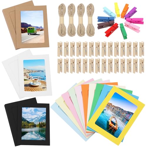 Keadic 84PCS 5 Inches Paper Picture Frames 4 Colors Cardboard Photo Frame with Wooden Clips and Strings Photo Display Banner for Home Office Wedding Party Decor Keadic 84PCS 5 Inches Paper Picture Frames 4 Colors Cardboard Photo Frame with Wooden Clips and Strings Photo Display Banner for Home Office Wedding Party Decor von Keadic