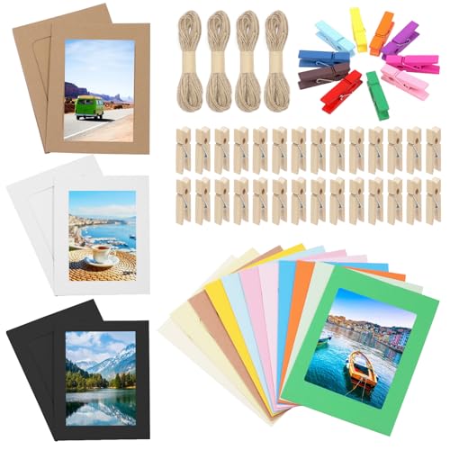 Keadic 84PCS 6 Inches Paper Picture Frames 4 Colors Cardboard Photo Frame with Wooden Clips and Strings Photo Display Banner for Home Office Wedding Party Decor Keadic 84PCS 6 Inches Paper Picture Frames 4 Colors Cardboard Photo Frame with Wooden Clips and Strings Photo Display Banner for Home Office Wedding Party Decor von Keadic