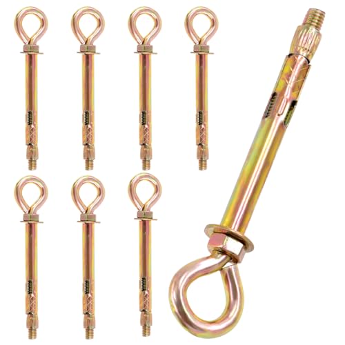 Keadic 8Pcs M10 Concrete Eye Bolts, Eye Bolt in Colored Zinc Plated, Shoulder Eye Bolt, Concrete Brick Expansion Screws Closed Hook Bolts Heavy Duty Expansion Screw Lifting Ring Bolt for Wall von Keadic