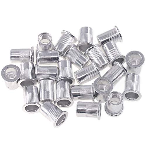 Keadic Aluminium metrische Nietmuttern Flachkopf Gewindeeinsatz Muttern Sortiment Kit – M3 M4 M5 M6 M8 M10 (metrisch) M10- 100 Pack von Keadic