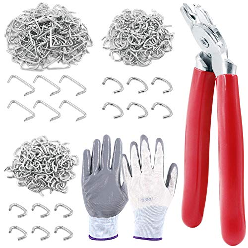 Keadic Angled Head Hog Ring Pliers & 360 Pieces Galvanized Hog Rings, Professional Upholstery Installation Kit with Protective Gloves, for Upholstery, Bungee Shock, Meat & Sausage Casings von Keadic