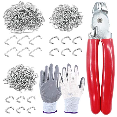 Keadic Straight Hog Ring Pliers & 360 Pieces Galvanized Hog Rings, Professional Upholstery Installation Kit with Protective Gloves, for Upholstery, Bungee, Meat & Sausage Casings, Animal Pet Cages von Keadic