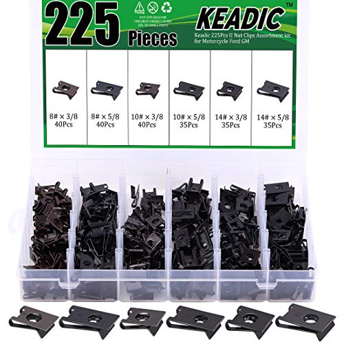 Keadic 225 Stück Automobil-Metall-U-Clips, Befestigungsclips, Feder, U-Muttern, Sortiment, Autobefestigung, Clip-Nieten, Befestigungsbasis für Auto-Panel, Türverkleidung, Stoßstange, Kotflügel von Keadic