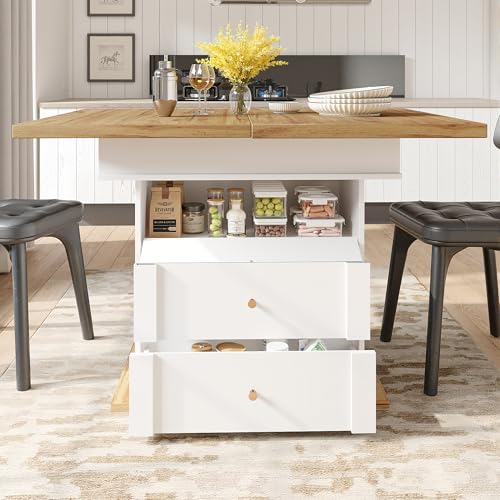 Esstisch Teleskoptisch(110-140×80cm), klappbarer Küchentisch für 4-6 Personen, Ausziehbarer Esstisch ,platzsparender Küchentisch,für Küche und Wohnzimmer,Minimalistisches Schranktür-Design (weiß) von Kebnor