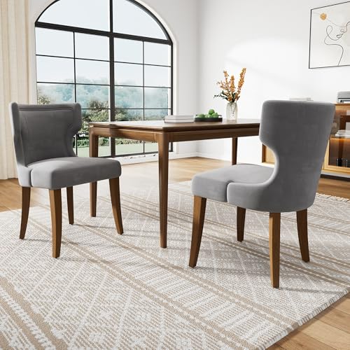 Esszimmerstuhl aus Samt, mit Beinen aus Massivholz, Dickes Kissen, verstellbare Beine, Schlafzimmerstuhl, Küchenstuhl, Wohnzimmer-Loungesessel (Grau 2er-Set) von Kebnor