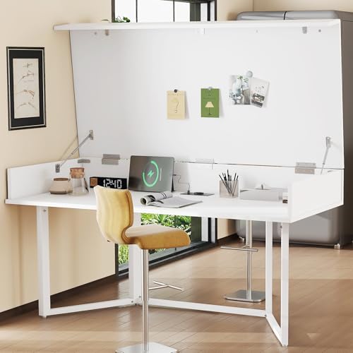 Faltbarer Schreibtisch 120×55cm – Multifunktional, klappbar, mit europäischen Steckdosen, Clamshell-Design zum Verstecken von Unordnung auf dem Schreibtisch–Geeignet für Familien mit Katzen und Babys von Kebnor