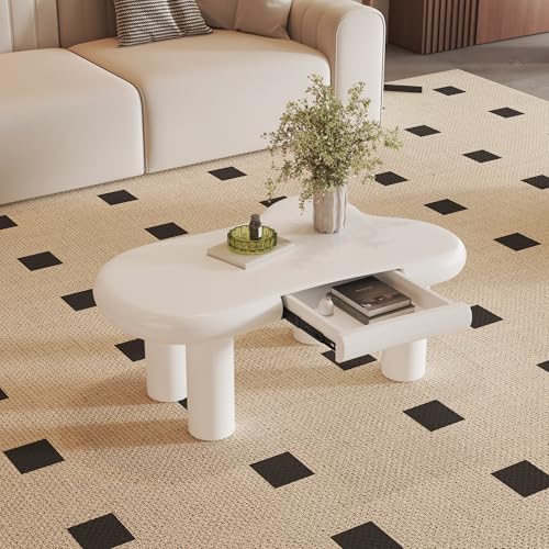 Kebnor Couchtisch in Cloud-Form aus MDF mit 16-Farbiger LED-Beleuchtung & Schublade – Moderner Wohnzimmertisch, mit Stauraum (Weiß) von Kebnor