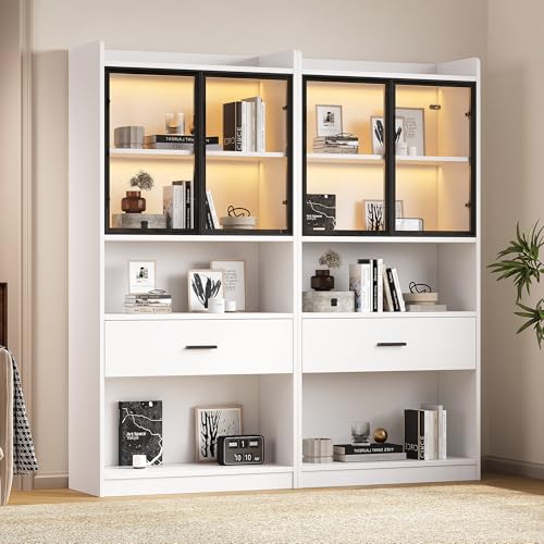 Kebnor Curio Vitrine mit Licht, Aufbewahrungsregale mit Pop-up Glastüren, 1 große Schubladen & 16 Farben Licht, Sammlerstücke Schrank Display Regal (Weiß(Typ 2)) von Kebnor