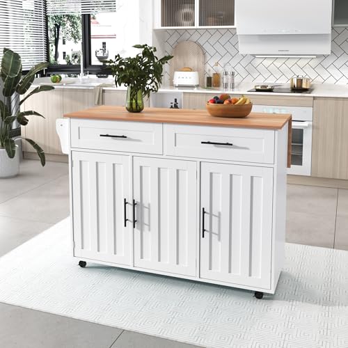 Kebnor Dining Cart/Dining Sideboard,/Extendable Countertop/Storage Door Design/Wheels/Solid Wood Legs Switchable/Ideal for Home 129 * 46(71)*91.5(95) cm (Weiß) von Kebnor