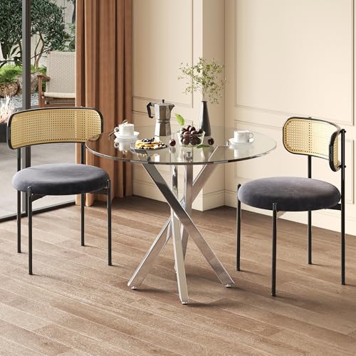 Kebnor Esstisch-Set (inkl. Esstisch und 2 Stühlen), 80 * 80 * 75 Tischplatte aus gehärtetem Glas, moderner Esstisch, verzinkte Tischbeine, Couchtisch, Esszimmerstühle, Silberne Tischbeine (graue) von Kebnor