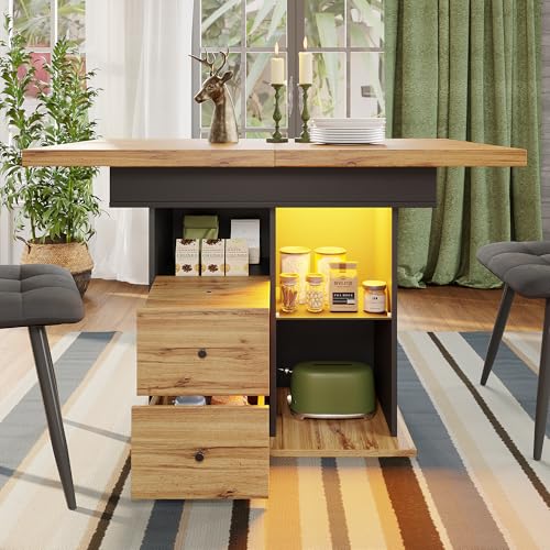 Kebnor Esstisch Teleskoptisch(110-140×80cm), klappbarer Küchentisch für 4-6 Personen, Ausziehbarer Esstisch,platzsparender Küchentisch,für Küche und Wohnzimmer,Tisch mit LED-Beleuchtung von Kebnor