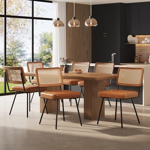 Kebnor Esszimmerstuhl aus Kunstleder Rattan-Loungesessel Schminkstuhl Ergonomischer Stuhl Leichter Luxusstuhl Retro-Stuhl (Braun(6 Stück)) von Kebnor