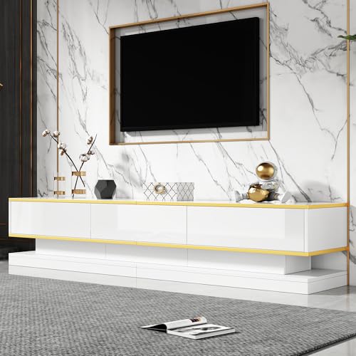 Kebnor Fernsehschrank, Lowboard mit 3 Schubladen, Hochglanz-TV-Ständer,Wohnzimmerschrank mit großem Stauraum, Warmweißer TV-Tisch mit Goldener Kante,Standfernsehschrank 200 * 40 * 40cm Kebnor Fernsehschrank, Lowboard mit 3 Schubladen, Hochglanz-TV-Ständer,Wohnzimmerschrank mit großem Stauraum, Warmweißer TV-Tisch mit Goldener Kante,Standfernsehschrank 200 * 40 * 40cm von Kebnor