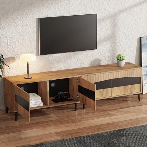 Kebnor Fernsehschrank,Holzfarbe + schwarzer Spleiß-TV-Ständer,TV-Schrank mit 4 Schränken,Wohnzimmerschrank mit 8 Stützbeinen, empfohlene Tragkraft 30kg, Symmetrisches Design,Lowboard 180 * 40 * 50cm Kebnor Fernsehschrank,Holzfarbe + schwarzer Spleiß-TV-Ständer,TV-Schrank mit 4 Schränken,Wohnzimmerschrank mit 8 Stützbeinen, empfohlene Tragkraft 30kg, Symmetrisches Design,Lowboard 180 * 40 * 50cm von Kebnor