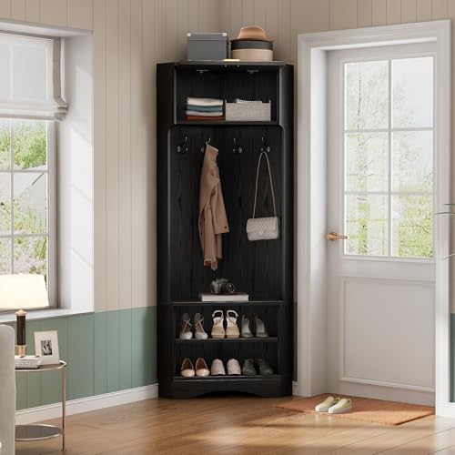 Kebnor Garderoben-Set Moderner Garderobenschrank, Flurgarderobe, 4 hängenden Haken Schwarz,Maße: B53/ /53/H180 cm von Kebnor