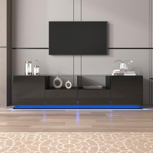 Kebnor Hochglänzender TV-Schrank mit Glasböden, Zwei Schubladen und Zwei Türen, Lowboard mit mehrfarbigen LED-Lichteffekten Kebnor Hochglänzender TV-Schrank mit Glasböden, Zwei Schubladen und Zwei Türen, Lowboard mit mehrfarbigen LED-Lichteffekten von Kebnor