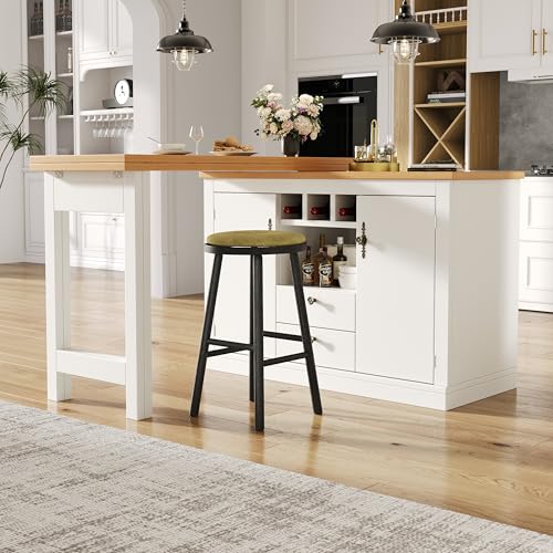 Kebnor Hochwertiger Ausziehbarer Bartisch mit 360° Drehfunktion und Stauraum, Breite verstellbar von 120-180cm, Wohnzimmer, Esszimmer, Homeoffice, ausziehbarer Design-Stehtisch (Weiß) von Kebnor