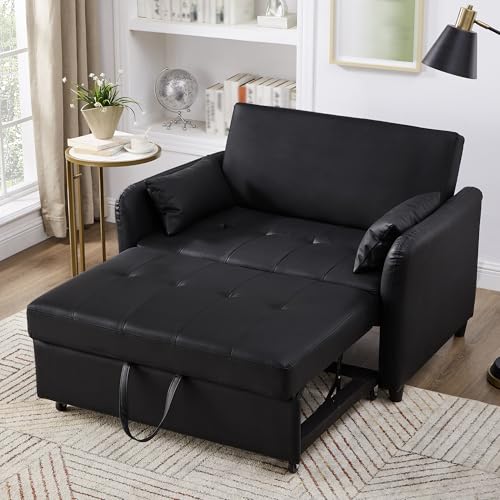 Kebnor [Mit Schlaffunktion] Multifunktionales Sofabett, Zweisitzer-Ausziehbares Sofabett, 3-stufig verstellbare Rückenlehne, wasserabweisendes PU-Material, leicht in EIN Bett verwandelbar von Kebnor