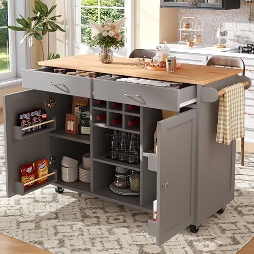 Kebnor Moderne Kücheninsel(102×45×92cm), Küchenschrank, buffetschrank, Speisewagen mit Holzmaserung, buffetschrank, Multifunktionale Esstisch mit Speicherraum (Grau) von Kebnor