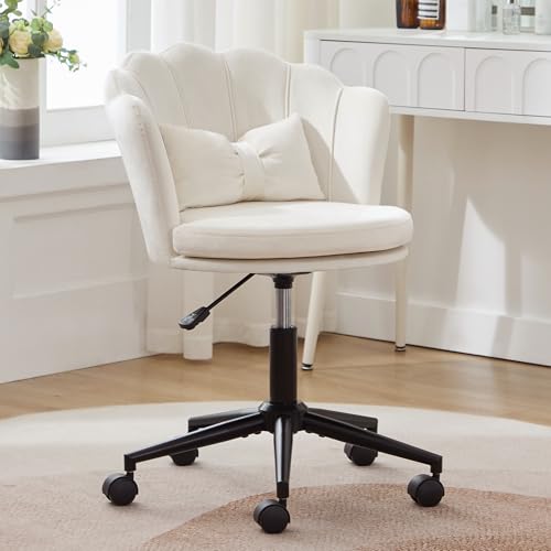 Kebnor Modernes Design: Ankleidestuhl, Bürostuhl, blütenblattförmige Rückenlehne, schmetterlingsförmiges Lendenkissen, höhenverstellbar, weiches Sitzkissen. (Beige) von Kebnor