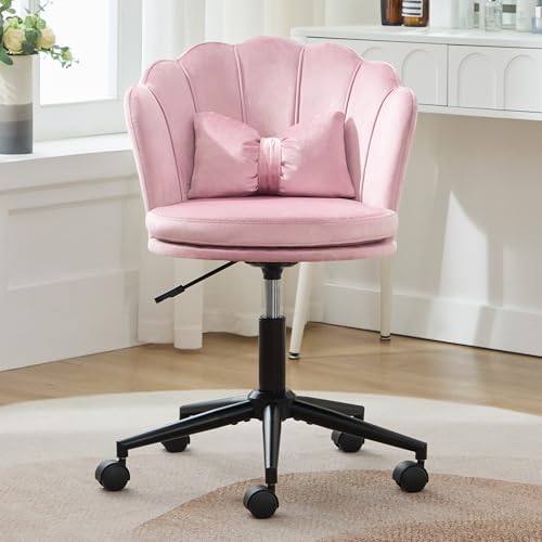 Kebnor Modernes Design: Ankleidestuhl, Bürostuhl, blütenblattförmige Rückenlehne, schmetterlingsförmiges Lendenkissen, höhenverstellbar, weiches Sitzkissen. Rosa Kebnor Modernes Design: Ankleidestuhl, Bürostuhl, blütenblattförmige Rückenlehne, schmetterlingsförmiges Lendenkissen, höhenverstellbar, weiches Sitzkissen. Rosa von Kebnor