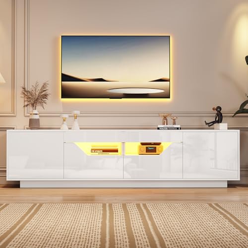 Kebnor Standfernsehschrank, Lowboard Mit 2 Schubladen und 2 Schränken,Hochglanz-TV-Schrank mit LED-Leuchten,TV-Board, Fernsehtisch,Geeignet für 75-Zoll-Fernseher,Weiß 180 * 40 * 45cm Kebnor Standfernsehschrank, Lowboard Mit 2 Schubladen und 2 Schränken,Hochglanz-TV-Schrank mit LED-Leuchten,TV-Board, Fernsehtisch,Geeignet für 75-Zoll-Fernseher,Weiß 180 * 40 * 45cm von Kebnor