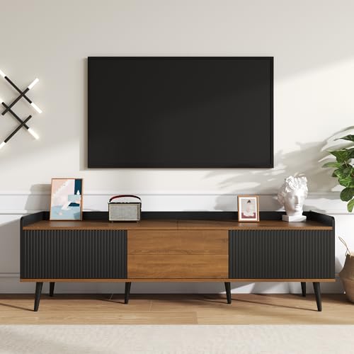Kebnor TV-Schrank, TV-Tisch, TV-Ständer, dreitüriger Unterschrank. Kompakte Konstruktion.natürliches Holzfinish. Höhe 49,5 cm/Länge 160 cm/Breite 39 cm (Schwarz) von Kebnor