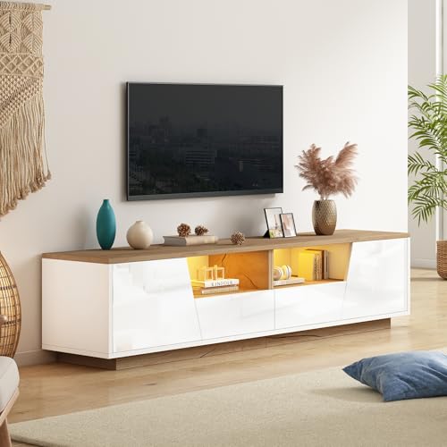 Kebnor TV Schrank mit 2 schubladen und 2 schränke TV Stand,Fernsehschrank Mit LED,Hochglanz-Lowboard und Fernsehtisch,Geeignet für Fernseher um 75 Zoll, Weiß + Holzfarbspleiß 180 * 40 * 46cm Kebnor TV Schrank mit 2 schubladen und 2 schränke TV Stand,Fernsehschrank Mit LED,Hochglanz-Lowboard und Fernsehtisch,Geeignet für Fernseher um 75 Zoll, Weiß + Holzfarbspleiß 180 * 40 * 46cm von Kebnor