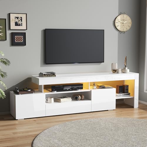 Kebnor TV Schrank mit 3 schränke,TV Stand und Fernsehschrank Mit LED,Hochglanz Lowboard und Fernsehtisch,TV-Board und TV-Kommode Geeignet für Fernseher um 85 Zoll, Weiß 192 * 37 * 53cm Kebnor TV Schrank mit 3 schränke,TV Stand und Fernsehschrank Mit LED,Hochglanz Lowboard und Fernsehtisch,TV-Board und TV-Kommode Geeignet für Fernseher um 85 Zoll, Weiß 192 * 37 * 53cm von Kebnor