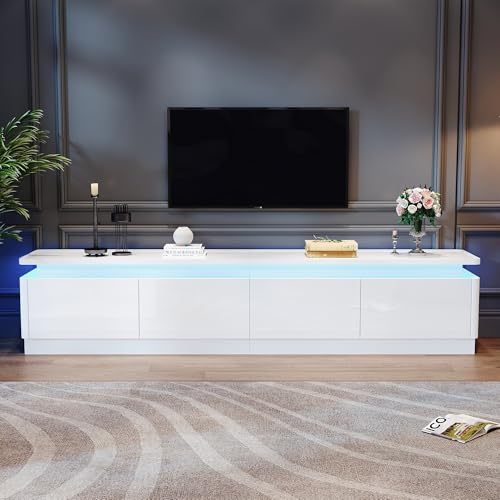 Kebnor TV Schrank mit 4 schubladen,TV Stand und Fernsehschrank Mit LED,Hochglanz Lowboard und Fernsehtisch,TV-Board und TV-Kommode Geeignet für Fernseher um 80 Zoll (TV Schrank) von Kebnor
