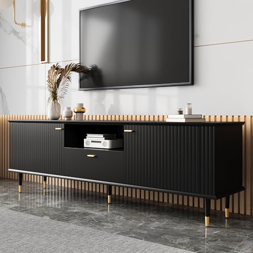 Kebnor TV-Schrank mit offenen Fächern und Schubladen, lackierte Strukturoberfläche, Soft-Close-Scharniere (Schwarz) von Kebnor