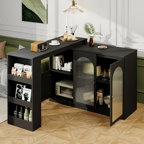 Kebnor Um 360° drehbarer Bartisch (Hauptkörper 120 x 40 x 97 cm), moderner und einfacher rotierender ESS- und Barschrank, multifunktionaler Aufbewahrungsschrank mit Glastür (schwarz) von Kebnor